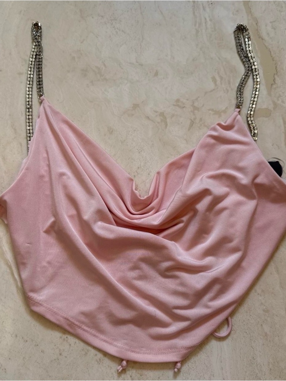 Women’s Pink Cowl Neck Tank Top with Diamond Straps